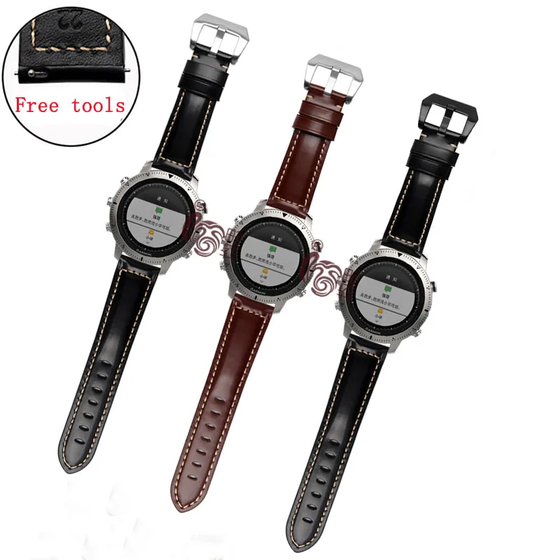 22MM Brown and Black Genuine leather Watchband smart strap for Garmin