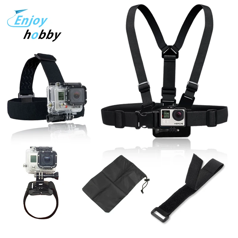 GoPro Accessories Set Harness Adjustable Elastic Chest Belt + Head Stap Mount for Go pro Hero 4