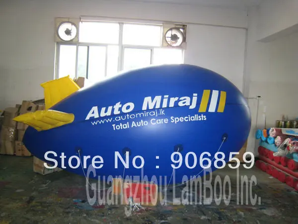 

DHL FREE Shipping 4m Long Blue Inflatable Blimp & Airship with Yellow Wings/Text Printing on 2 Sides/ Customized Colors & texts