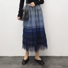 Весна новое поступление постепенная цветная Тюлевая юбка с прострочкой Милая Фея лоскутное длинные юбки для женщин