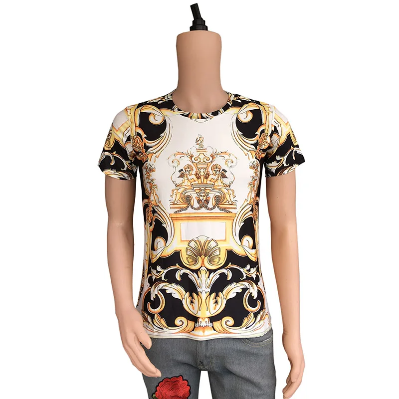 

seestern brand summer fashion white gold men short sleeve t shirt character print angel tshirt hip hop flower tops tee New Style