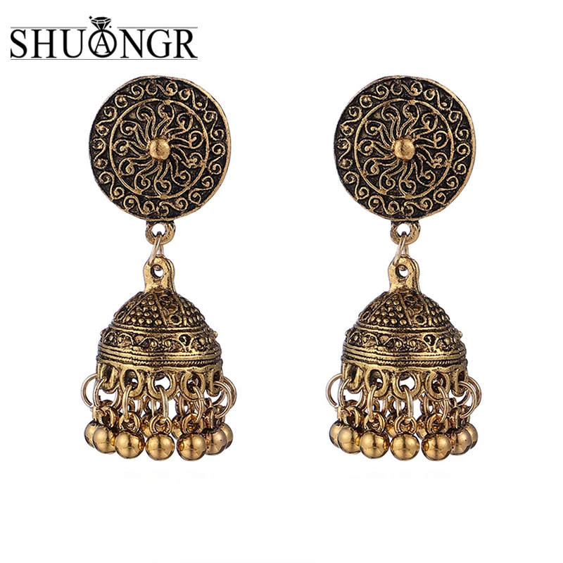 SHUANGR античные индийские Jhumki Jhumka висячие серьги этнические Этнические украшения