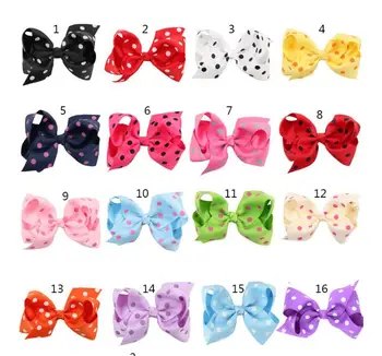 

16color polka dot infant Boutique Handmade Colorful Solid Ribbon Grosgrain Hair Bow With Clips For Kids Girls Hair Accessories