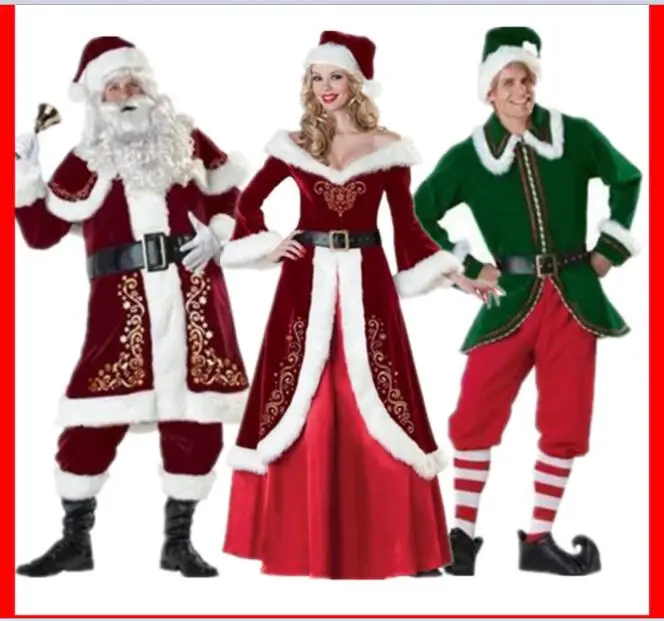 Cosplay&ware Full Set Christmas Costumes Santa Claus Red Costume Luxury Suit With White Beard -Cosplayware Store