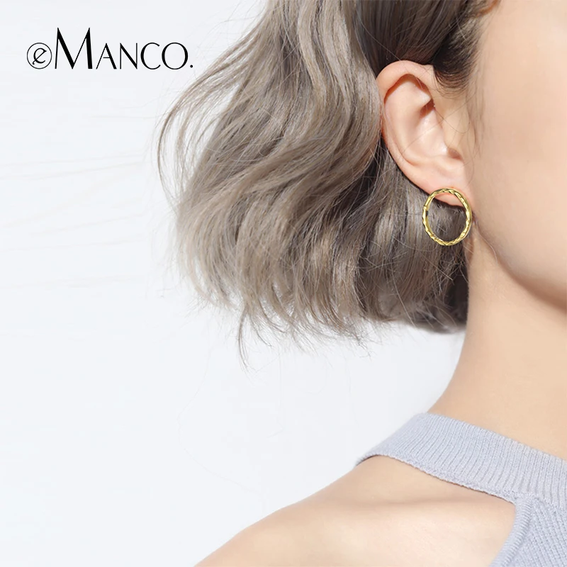 e-Manco Round Circle Hoop Earrings 925 Sterling Silver Trendy Round Circle Geometric Simple Hoop Earrings Fine Jewelry For Women
