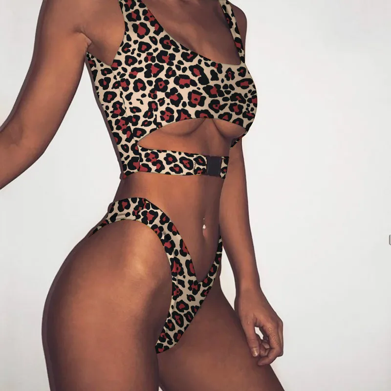 

Women's Sexy Bikini Charm Buckle Triangle Leopard Print Bikini Open Back Swimsuit Swimwear Summer Swimming Sunbathing Horse