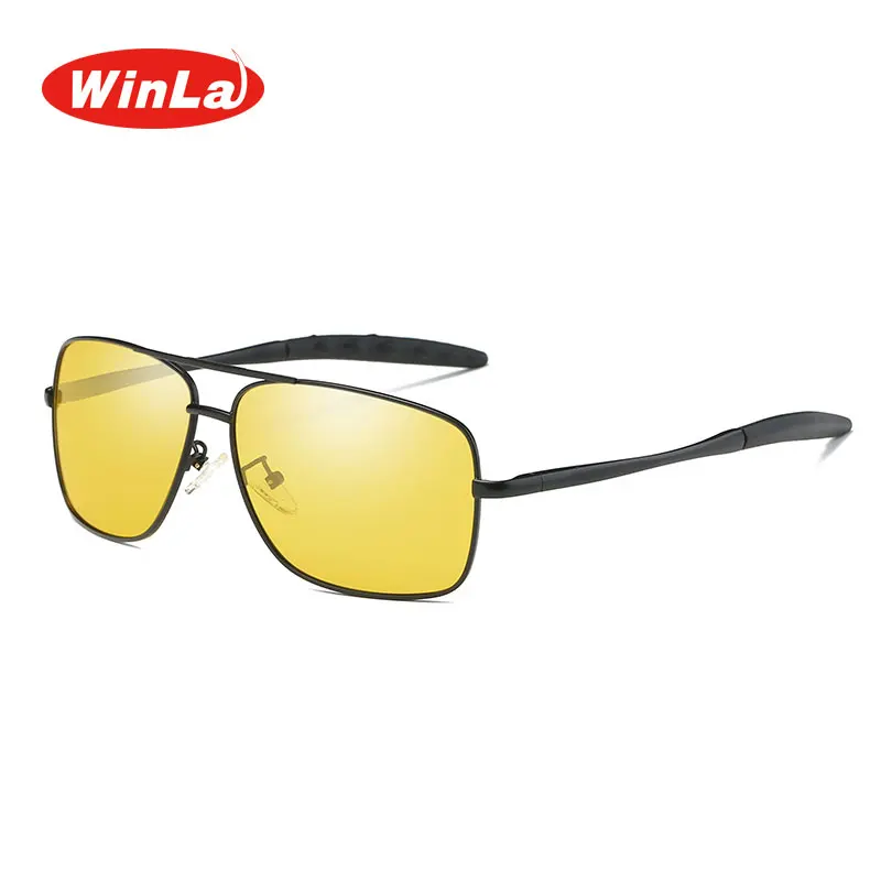 Winla Brand Design Classic Pilot Driving Polarized Sunglasses Men Eyewear Square Metal Frame Vintage Male Oculos UV400 WL8021 - Цвет линз: C6 Night vision
