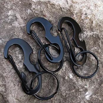 

1Pcs Stainless Steel Multifunctional Black D carabiner bottle opener spring hook buckle quickdraw keyring Outdoor survival tool