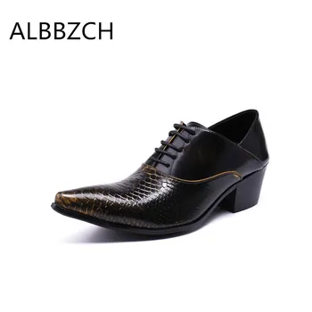 

High Heel Embossed Leather Men shoes Retro Oxfords Men's Wedding Shoes Career Work Height Increase Elevator Shoes Size 37-46