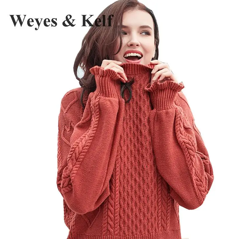 Weyes &amp Kelf Long Sleeve Warm Women Sweaters And Pullovers 2018 Solid Orange O-neck Womens Pulover Winter Jumpers | Женская одежда