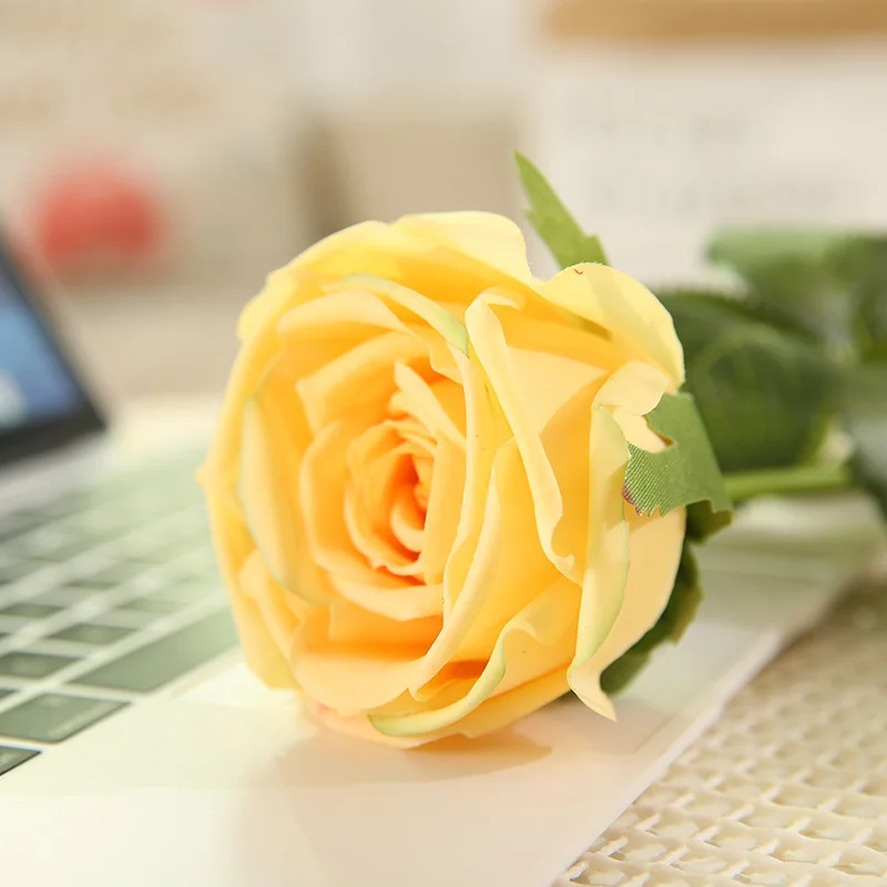 Искусственные цветы одна роза цветочный букет поддельные цветы организовать желтый Роза стол Свадебные цветы Декор вечерние украшения - Цвет: colour 1