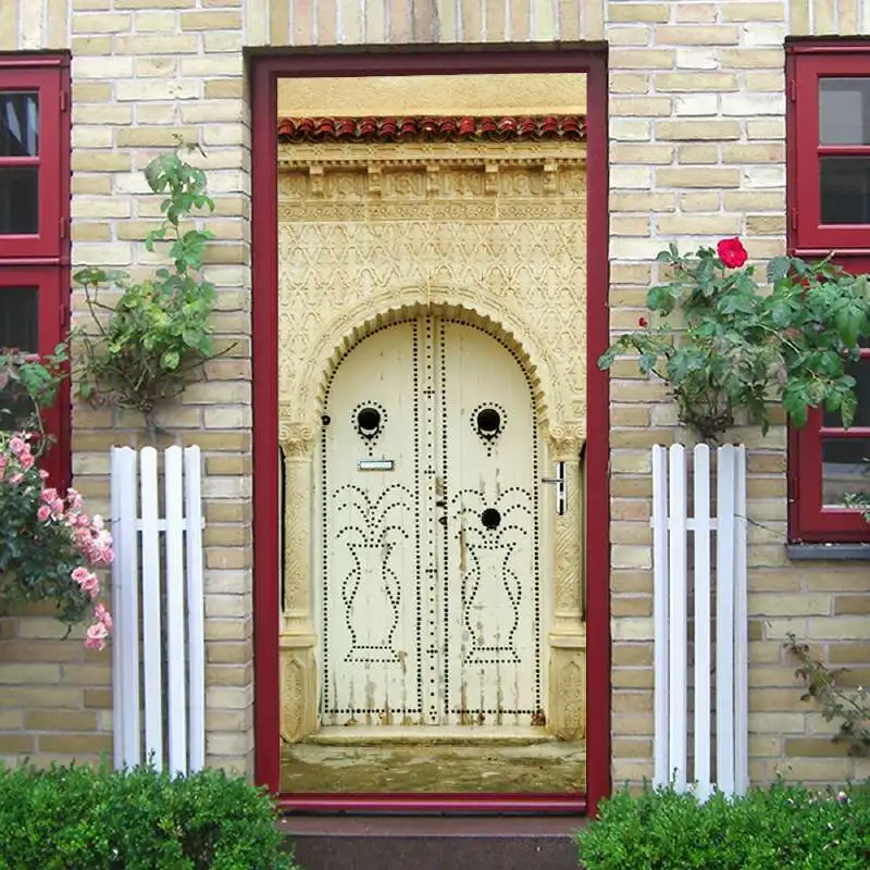 Мусульманская бежевая дверь здания слоновой кости настенный надверный стикер 3D креативная дверь стикер s двери для спальни ремонт водостойкие Переводные картинки плакат - Цвет: NC198