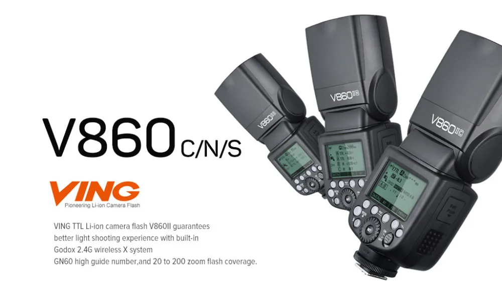 Вспышка Godox V860II V860II-C/N/S 2,4G 1/8000s с литий-ионным аккумулятором 2000 мАч, беспроводной светильник-вспышка для sony A7 A7S для Canon для Nikon