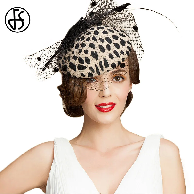 FS Fascinators Black Leopard Pillbox Hat With Veil 100 Australian Wool