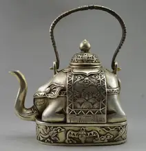 Elaborate Chinese Collectible Decorated Old Handwork Tibet Silver Carve Flower Elephant Tea pot