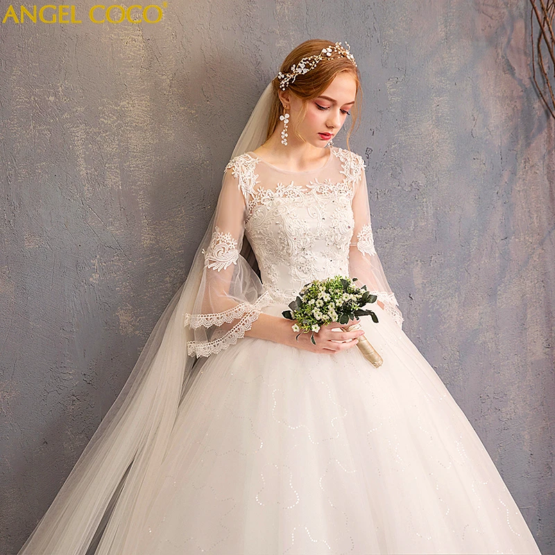 

Cheap Wedding Dress Winter Long Sleeves Floor Length White Gown Bridal Bride Dress Boda Robe De Mariee Princess Wedding Dress