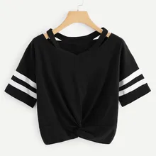 Женская футболка, женская короткая полосатая футболка, короткий рукав, v-образный вырез, повседневные топы, летние футболки, одежда, Camisetas Verano Mujer