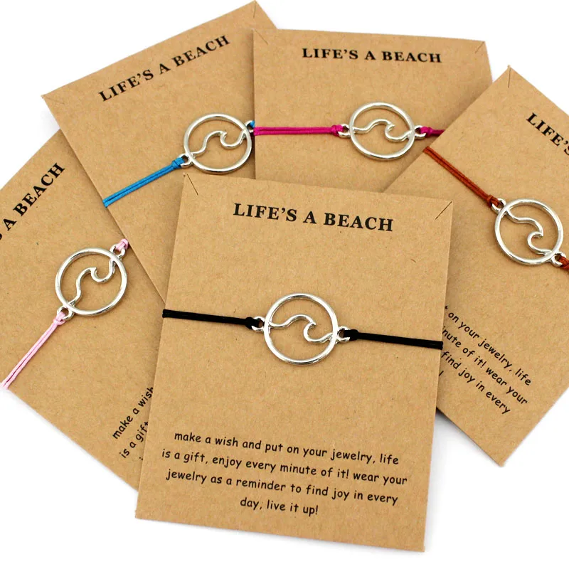 

Ocean Waves Beach Sailing Charm Card Adjustable Bracelets Women Men Friendship Lover's Couple Friends Fashion Jewelry Gift