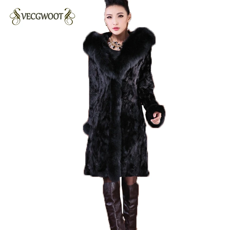 

2019 Winter Fur Coat Women Imitation Fox Fur Collar Slim Mink Velvet Long Hooded Warm Large Size Fur Coat Female S-6XL WYT336