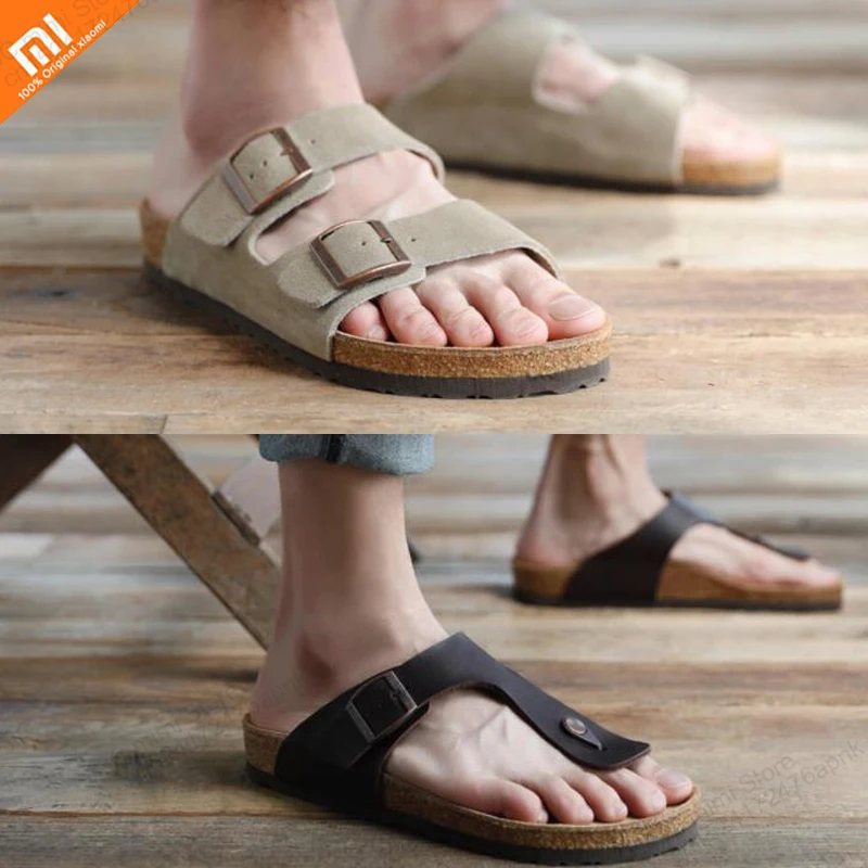 

Original xioami 2 wild suede pure cork soft leather sandals slip resistant wear high quality slippers