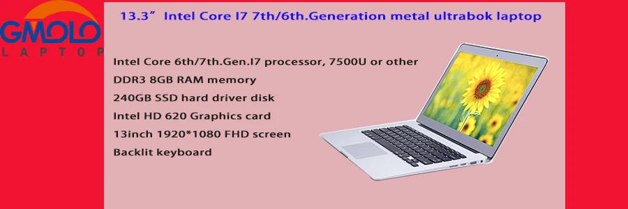 13,3 дюймов алюминиевый ноутбук компьютер Intel Core I7 7500U 8 Гб 240 ГБ SSD 1920*1080 HD экран bluetooth wifi камера