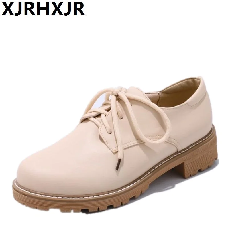 

XJRHXJR British Women Shoes Round Toe Pumps Dress Shoes Low Heels Gladiator Shoes Square Heel Lace Up Casual Shoes Size 34-43