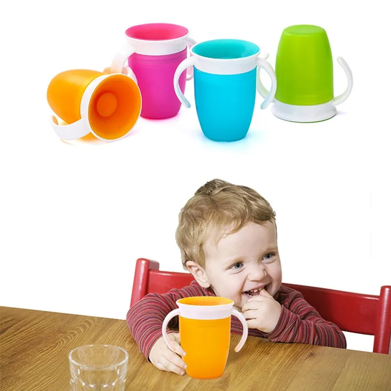 Baby Sip Cup Kids Drinking Training Spill Proof 360 Degrees Rotated Double Handle Leakproof Toddler Water Bottle BPA Free | Мать и