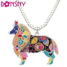 Bonsny Макси заявление металла сплава пограничной колли Чокер "собака" Цепочки и ожерелья цепи ожерелье, подвеска, Мода года комплекты покрытых эмалью ювелирных Для женщин