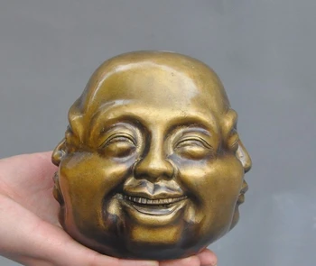 

Chinese Buddhism Bronze Copper Maitreya Buddha 4 Face Moods Buddha Head Statue