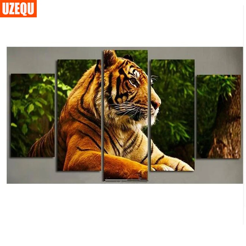 

UzeQu 5pcs Diamond Embroidery Tiger Beast Multi-picture 5D DIY Diamond Painting Cross Stitch Full Square Beads Painting Crafts