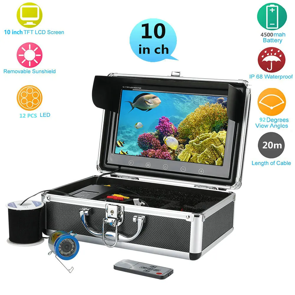 10 "дюймов цветной монитор 20 M 1000tvl подводная рыбалка комплект видеокамер 12 шт. светодиодный свет