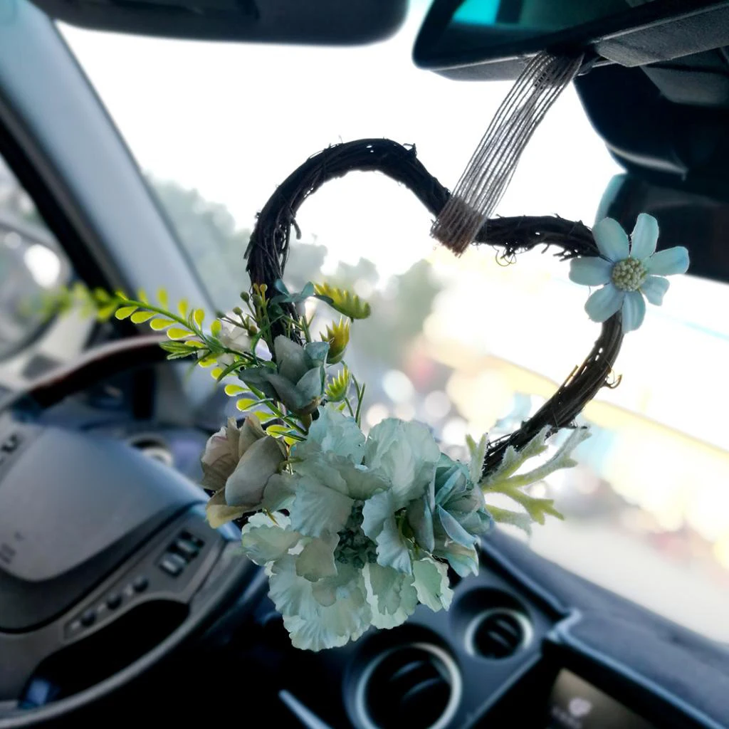 Heart Rattan Artificial Rose Flower Blossom Wreath Garland Chair Door Wall Decor
