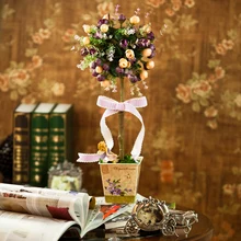 1 х качество Европейский Стиль Шелковый цветок розы Карликовые деревья дерева w/металл пот, свадебная вечеринка украшения стола