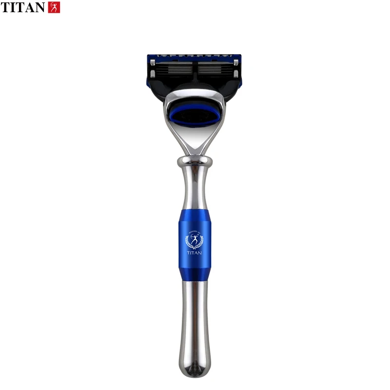 Титановая бритва с 5 лезвиями для бритья, мужские товары для бритья - Цвет: Blue-Silver