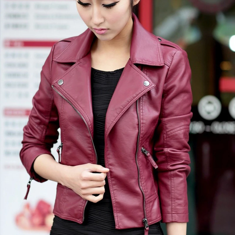 Jaqueta de couro feminina primavera vermelha e preta, casaco couro pu de  tamanho grande para motocicleta, casaco casual slim|women leather  jacket|woman leather jacket redleather jacket red - AliExpress