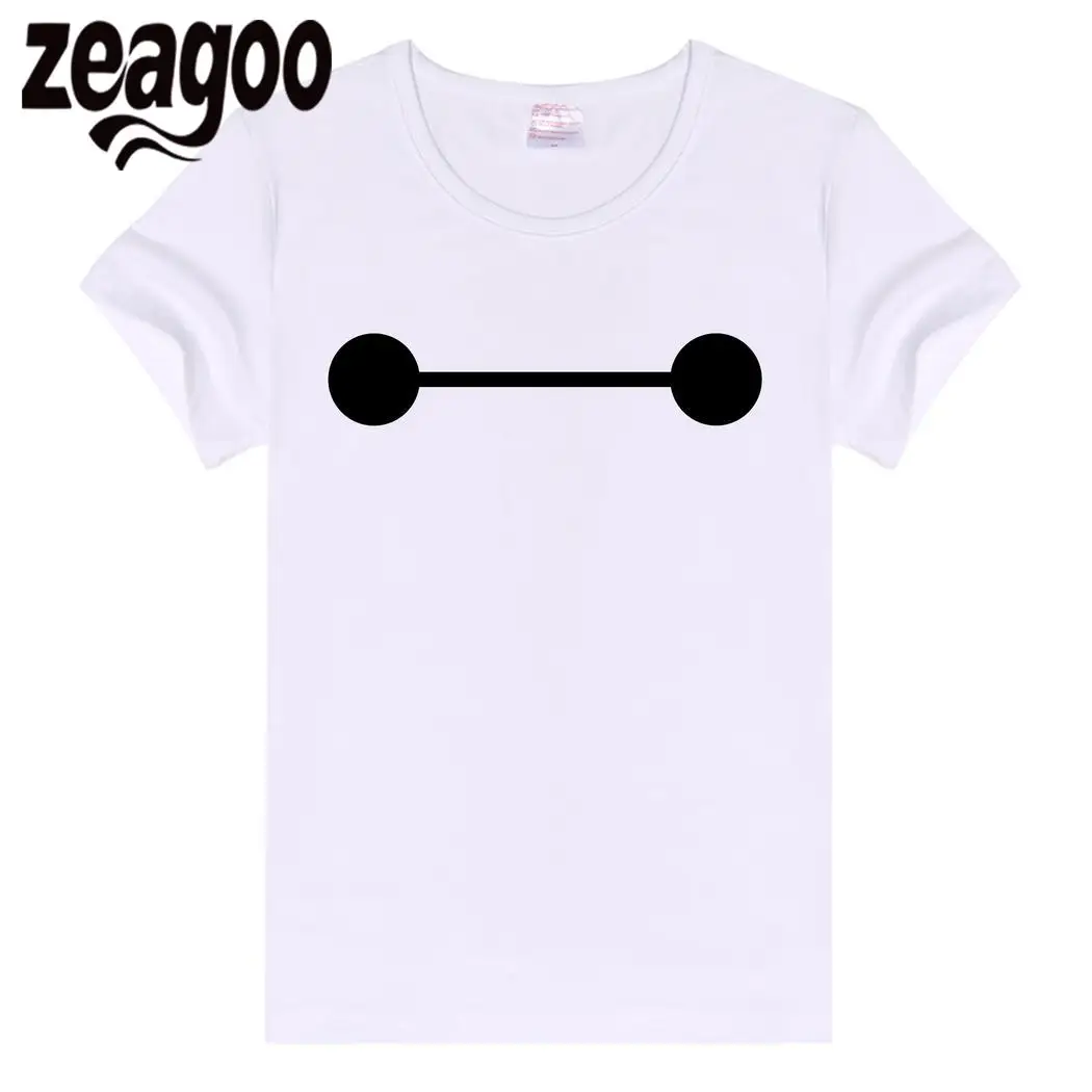 Zeagoo мягкие Повседневное, шеи экипажа Slim Fit Для женщин короткий рукав Футболка белая милые глаза и рот