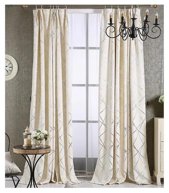 Ivory Blackout Jacquard Silver Curtains for Living Room Chenille American Modern Luxury Blind Fabric Stripe Drape Bedroom Window