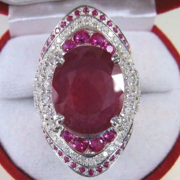 Блестящее проложенное большое красное кольцо 925 пробы Серебряное кольцо с фианитами винтажные вечерние Обручальные кольца для женщин