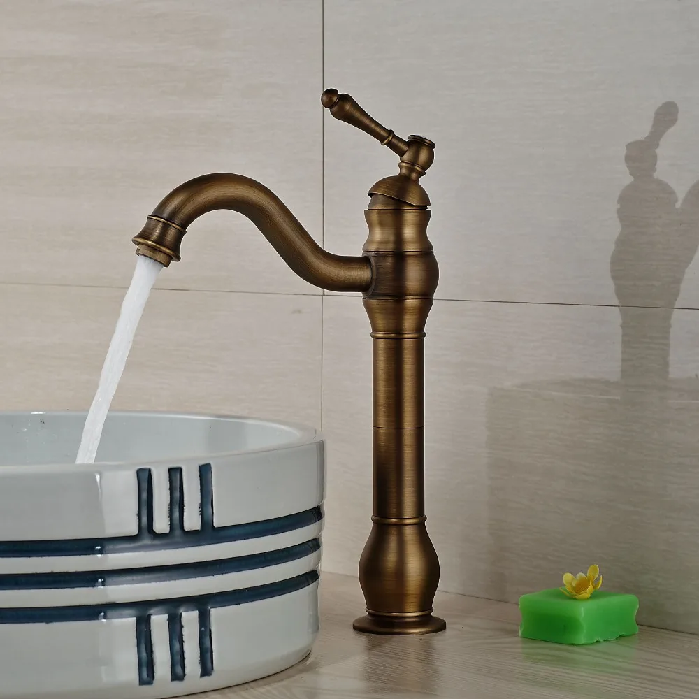 Single Handle Antique Brass Bathroom Basin Faucet  Vanity Sink Mixer Tap