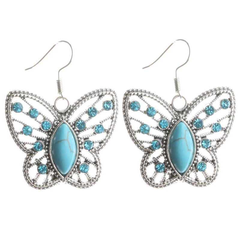 Fashion Butterfly Pendant Necklaces Drop Earrings Vintage Rhinestone Crystal Jewelry For Women Wedding Jewelry Sets Shellhard