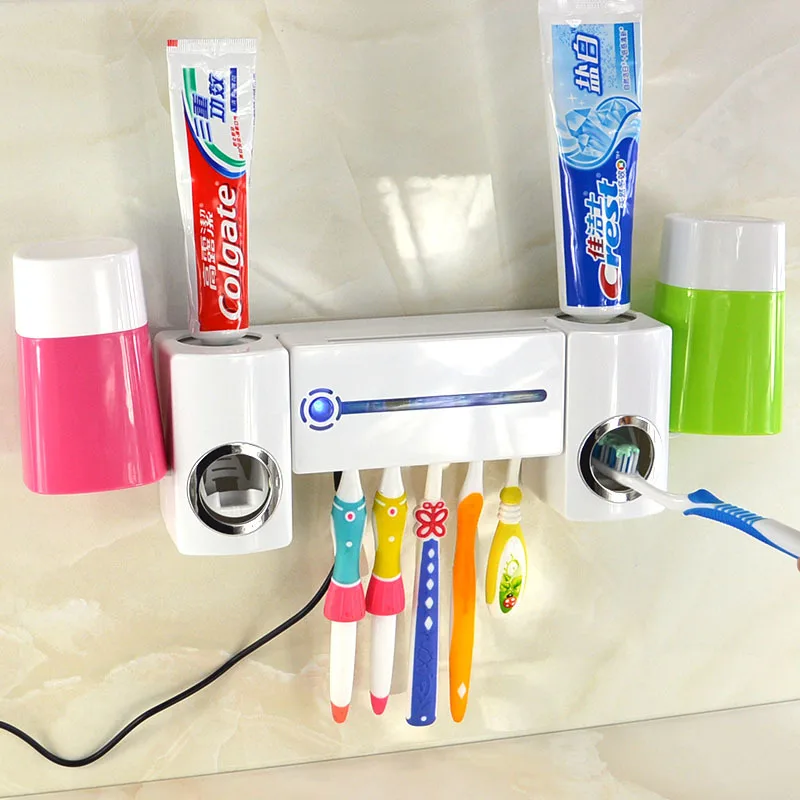 UV toothbrush Cleaner Sanitizer sterilizer holder + Automatic Toothpaste Dispenser device box
