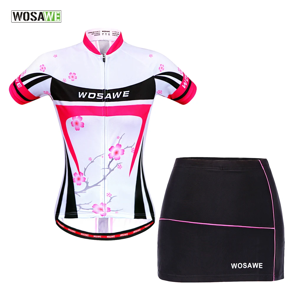 

WOSAWE Short Sleeve Cycling Jersey Set Women Mini Skirt + Shirt Bicycle Clothes Ropa Ciclismo Breathable MTB Bike Clothing
