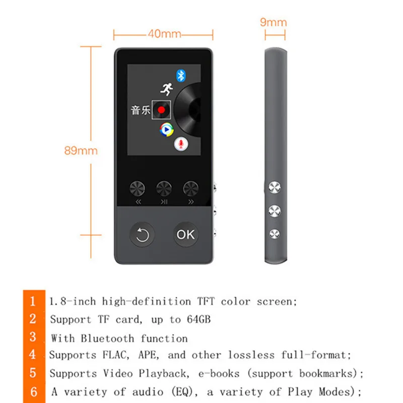 Portable Blutooth MP3 Player Mini Audio 8GB with Built-in Speaker TF Card FM Radio APE Flac Caixa Se Som Soundbar Metal Materia mp3 music player