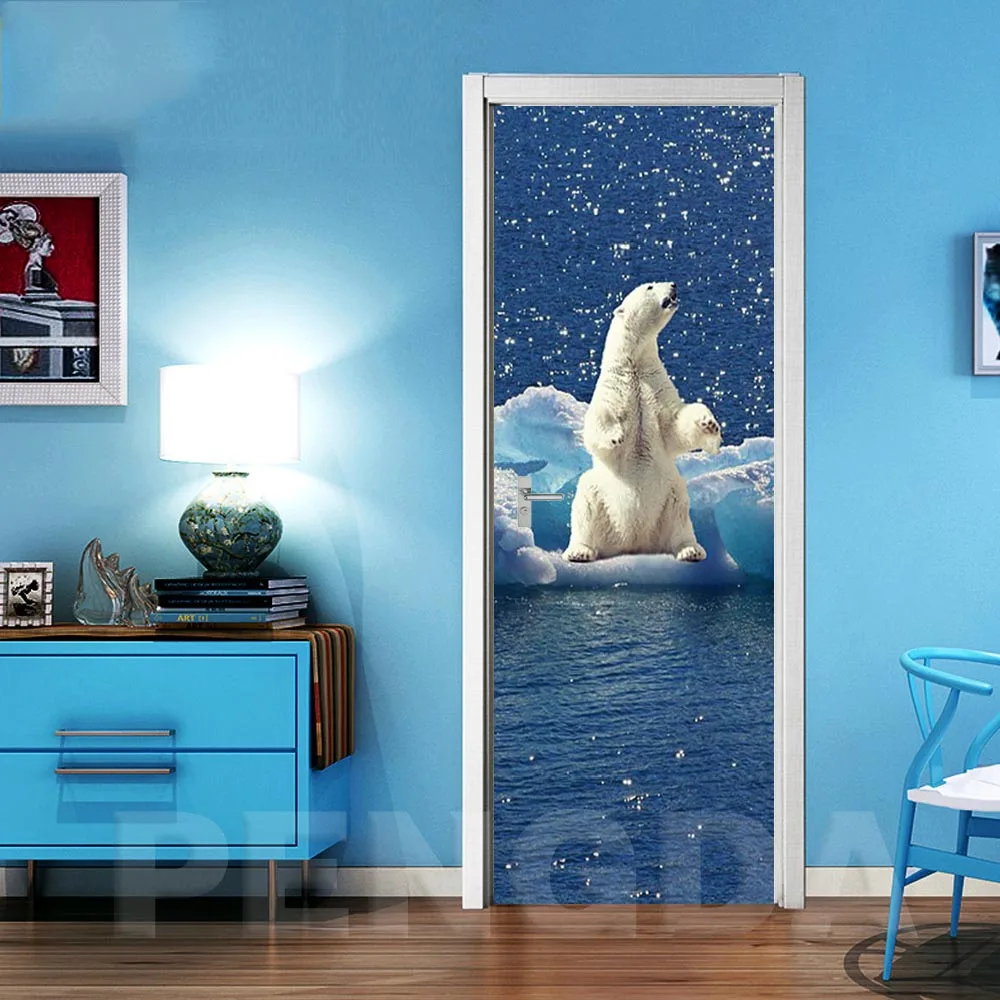 Дверь 3d наклейки Печать Искусство DIY ремонт полярный медведь панно с дельфинами