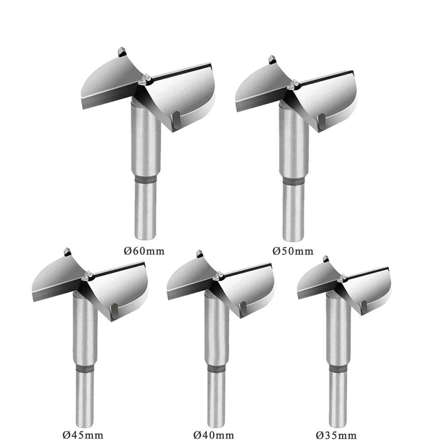 Forstner Drill Bit Sets 5pcs High Speed Steel Carbon Woodworking Hole Saw Set with 3/8 inch Shank 1-2/5