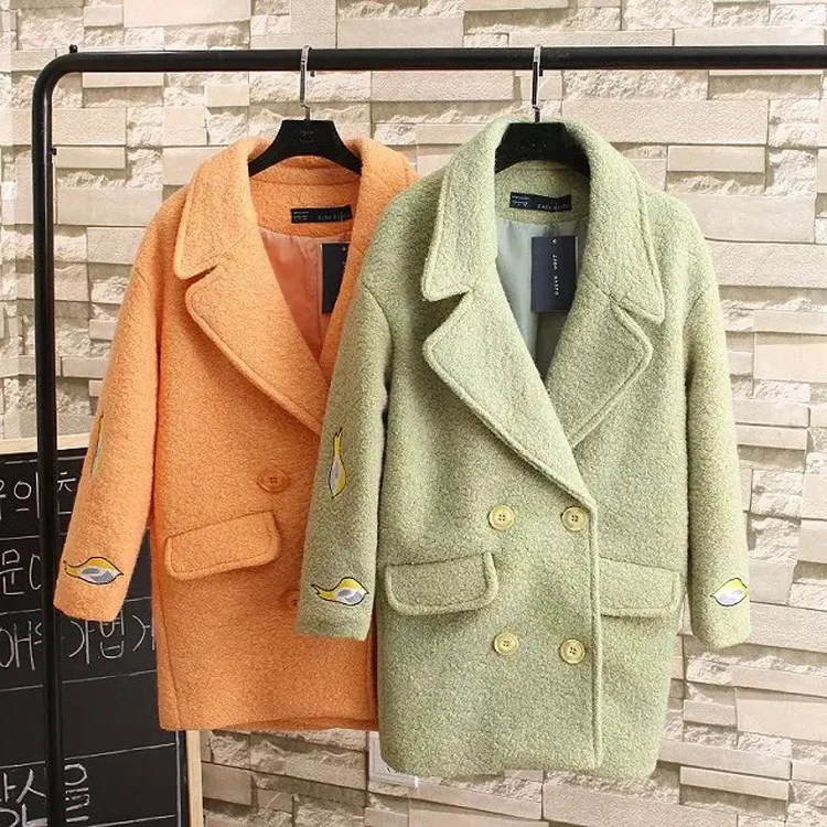 Women's Embroidery Coat Woolen Coat 2019 Autumn Winter Plush Cotton Wool Coat Female Outwear