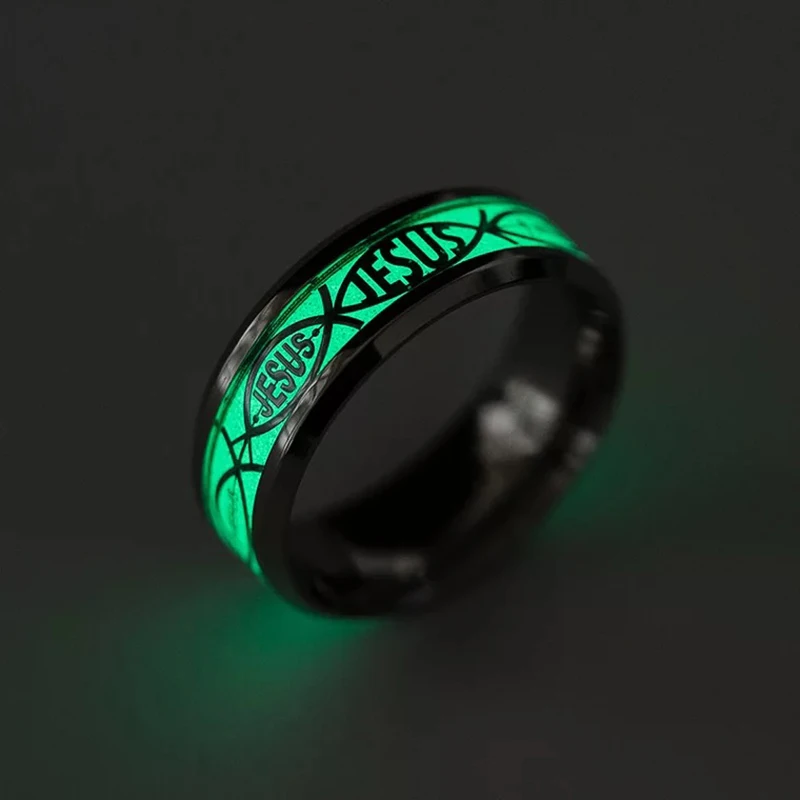 Wholesale 20pcs Jesus luminous ring men women unisex fish Glowing in