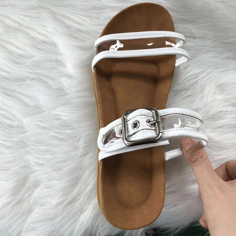 2019 New Women Slippers Summer Flat Transparent Jelly Slides Open Toe Buckle Strap Flip Flops Female Outdoor Slip On Beach Shoes