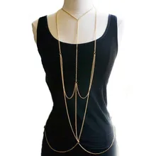 Новые пикантные цвета: золотистый, серебристый Холтер кисточкой жгут металлической цепью Для женщин Бикини Пляжная цепь на тело Цепочки и ожерелья Модные Костюмы аксессуар