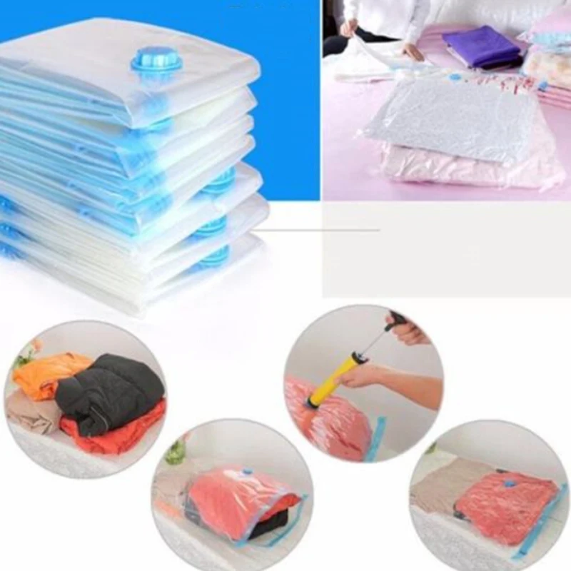 Home Vacuum Bag For Clothes Storage Bag With Valve Transparent Border Foldable Compressed Organizer Space Saving Seal Packet